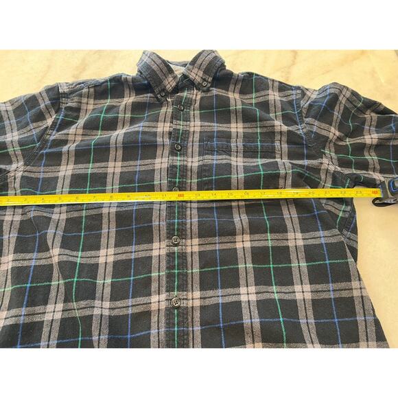 Eddie Bauer Plaid Shirt Large Mens Button Down Black Blue Green Cotton Flannel - Picture 5 of 7